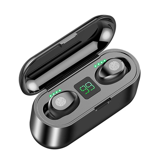 F9 TWS V5.0 Auriculares Bluetooth inalámbricos binaurales con control táctil con estuche de carga y pantalla digital