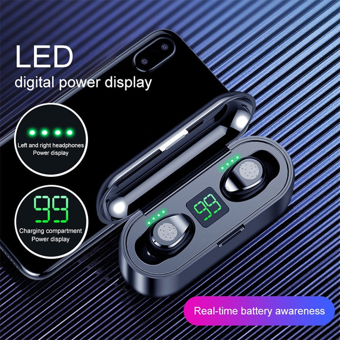 F9 TWS V5.0 Auriculares Bluetooth inalámbricos binaurales con control táctil con estuche de carga y pantalla digital