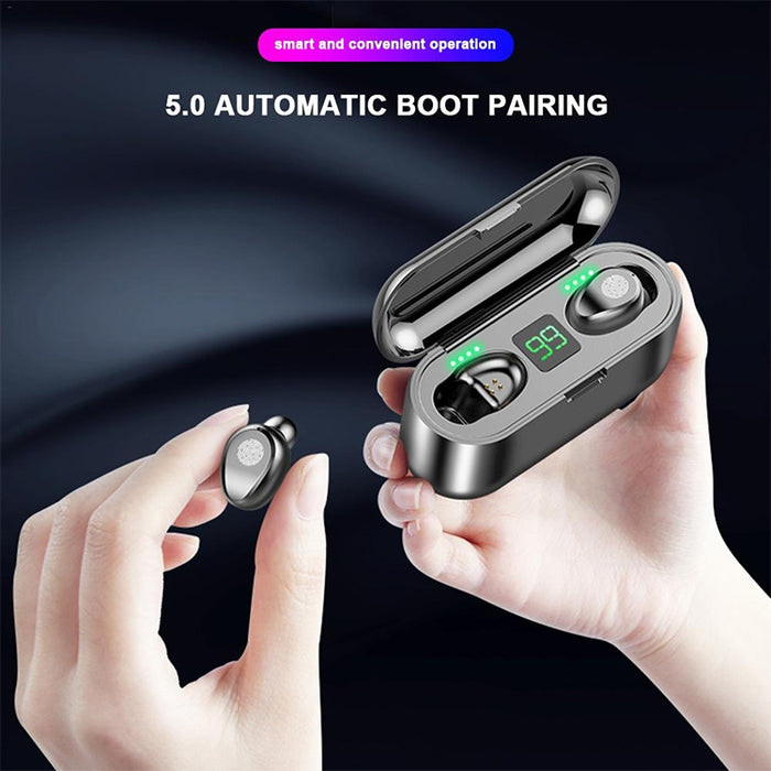 F9 TWS V5.0 Auriculares Bluetooth inalámbricos binaurales con control táctil con estuche de carga y pantalla digital