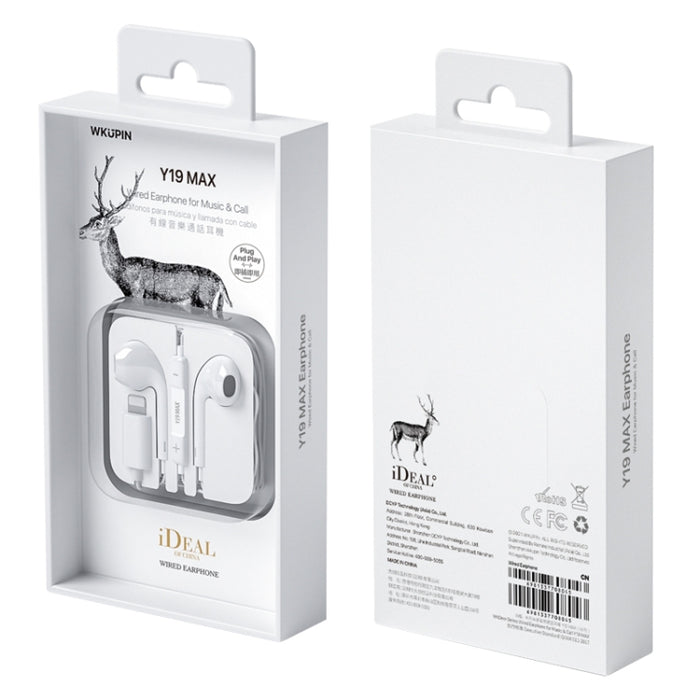 WK Y19 MAX iDeal Series Auriculares internos con cable estéreo HIFI de 8 pines, longitud: 1,2 m