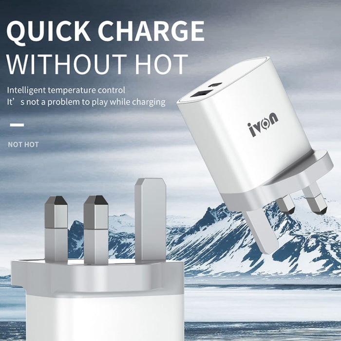 IVON AD52 18W USB-C / Type-C + USB Doble Puerto PD Carga Rápida