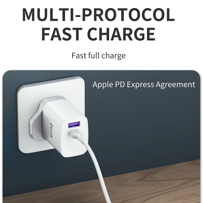 IVON AD52 18W USB-C / Type-C + USB Doble Puerto PD Carga Rápida