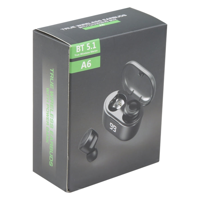 A6 Bluetooth 5.0 Auricular Bluetooth inalámbrico verdadero con caja de carga