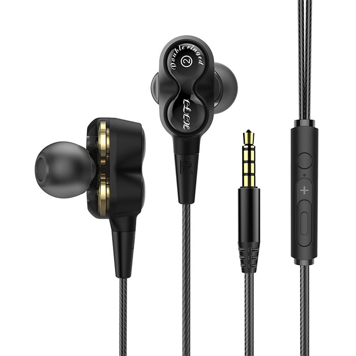 D12 1,2 m con cable en la oreja Interfaz de 3,5 mm Auriculares estéreo HIFI controlados por cable Bucle de movimiento dual Juego para correr Auriculares con música con embalaje