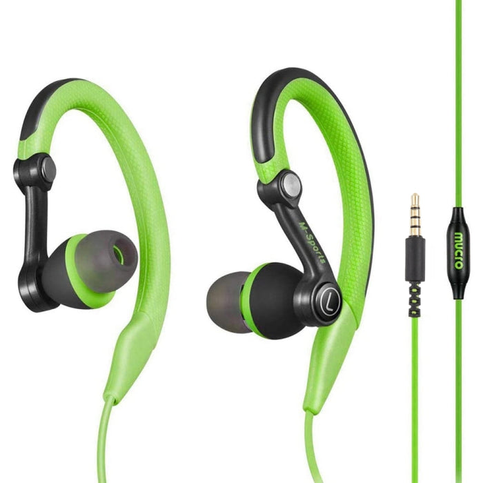Mucro MB-232 Auriculares estéreo con cable y gancho para la oreja deportivos intrauditivos para correr y gimnasio