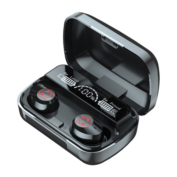 Auricular Bluetooth táctil inteligente con reducción de ruido M23 Little Devil Pattern con pantalla de batería de tres pantallas y caja de carga de espejo, compatible con llamadas HD y Siri