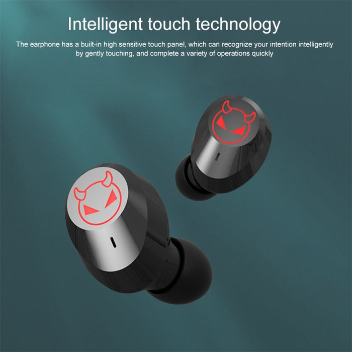 Auricular Bluetooth táctil inteligente con reducción de ruido M23 Little Devil Pattern con pantalla de batería de tres pantallas y caja de carga de espejo, compatible con llamadas HD y Siri