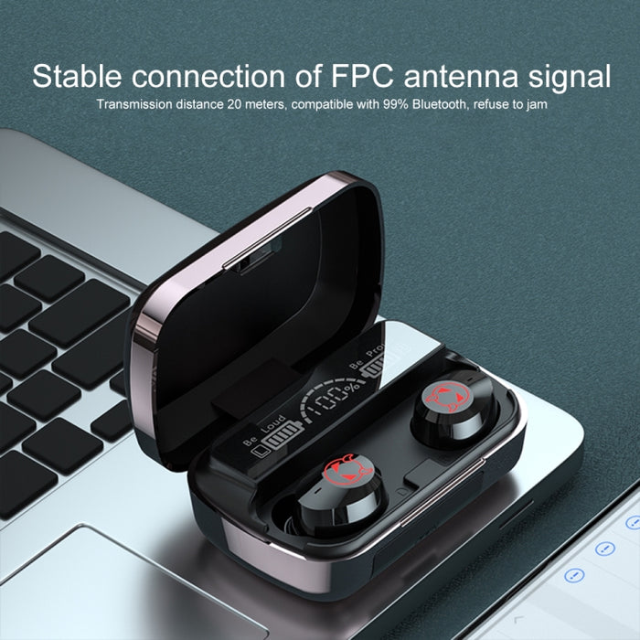 Auricular Bluetooth táctil inteligente con reducción de ruido M23 Little Devil Pattern con pantalla de batería de tres pantallas y caja de carga de espejo, compatible con llamadas HD y Siri