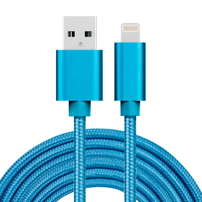 Cable de datos/cargador USB con cabezal metálico de 8 pines a USB, estilo tejido, 3 m, 3 A