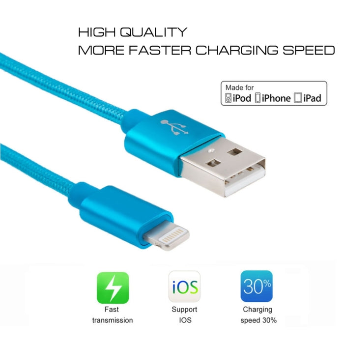 Cable de datos/cargador USB con cabezal metálico de 8 pines a USB, estilo tejido, 3 m, 3 A