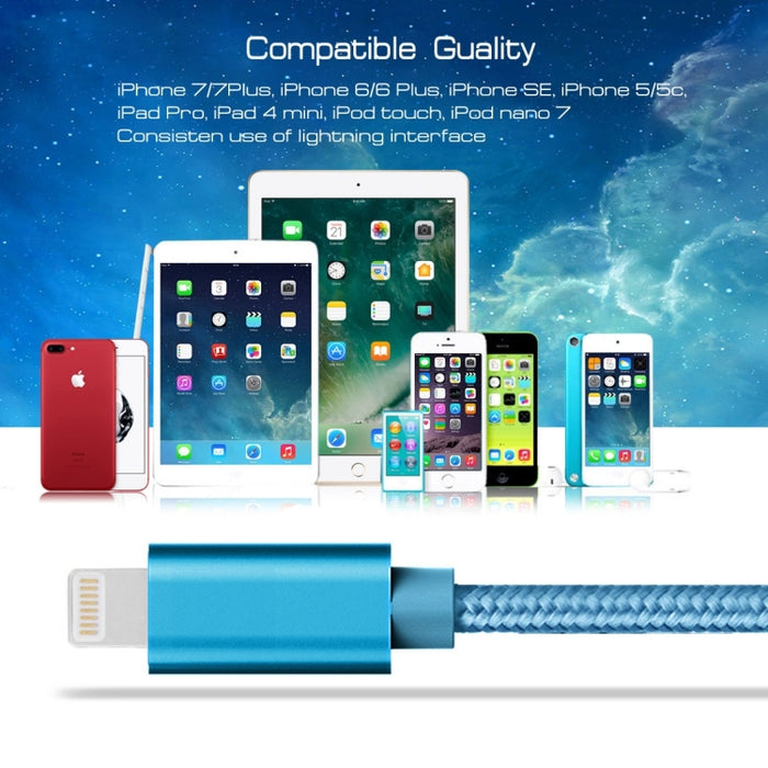 Cable de datos/cargador USB con cabezal metálico de 8 pines a USB, estilo tejido, 3 m, 3 A