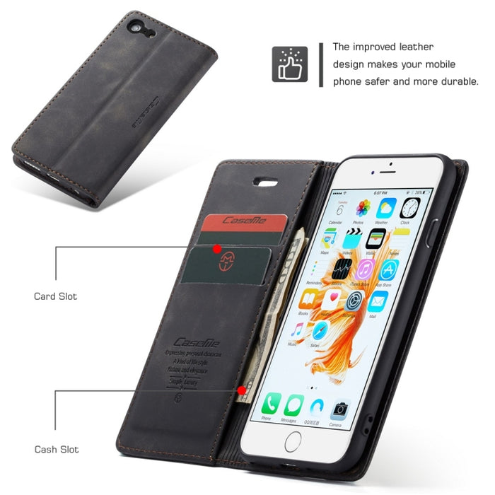 CaseMe-013 Funda de cuero con tapa horizontal esmerilada retro multifuncional para iPhone 6/6s, con ranura para tarjeta, soporte y billetera