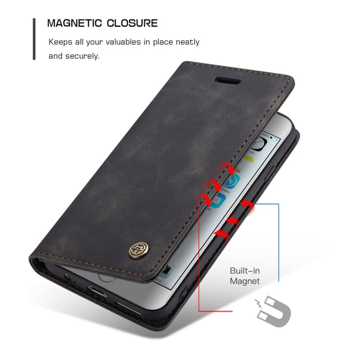 CaseMe-013 Funda de cuero con tapa horizontal esmerilada retro multifuncional para iPhone 6/6s, con ranura para tarjeta, soporte y billetera