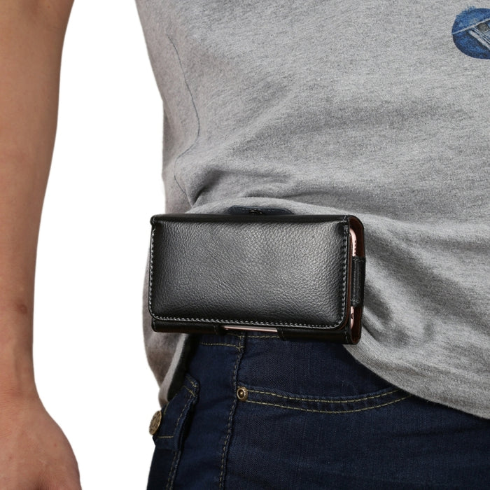 Funda de cuero genuino / riñonera con tapa vertical con textura de litchi de 4,8 pulgadas con férula trasera giratoria para iPhone 7 y 6s y 6, Galaxy S4, Xiaomi Redmi 3 y 3X, etc.