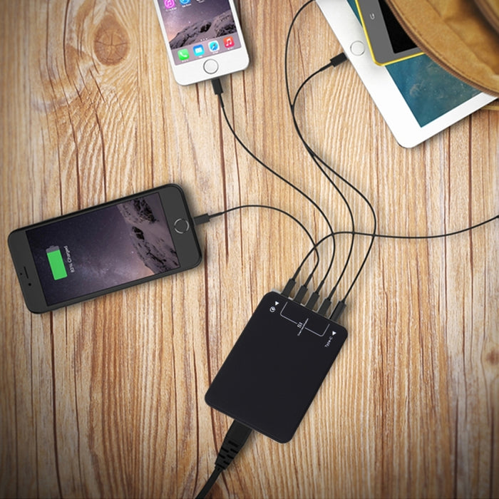 Q8118 1 Carga Rápida 3.0 + 4 USB de Identificación Inteligente + 1 Cargador USB de Escritorio USB-C / Type-C 3.1