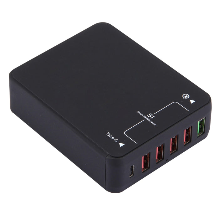 Q8118 1 Carga Rápida 3.0 + 4 USB de Identificación Inteligente + 1 Cargador USB de Escritorio USB-C / Type-C 3.1