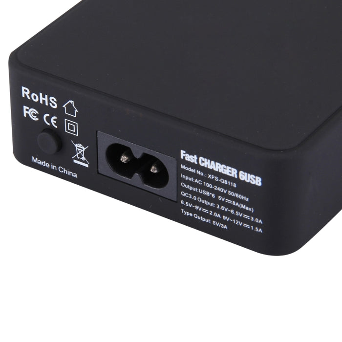Q8118 1 Carga Rápida 3.0 + 4 USB de Identificación Inteligente + 1 Cargador USB de Escritorio USB-C / Type-C 3.1