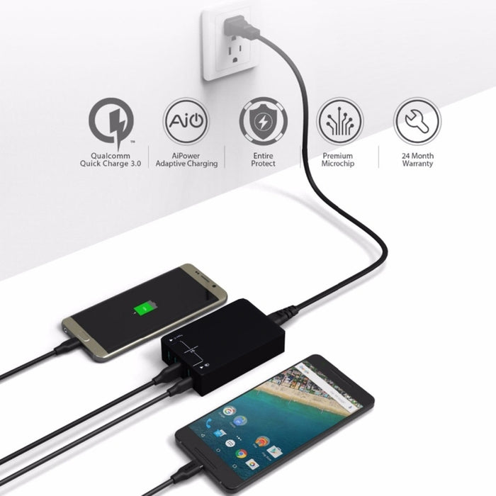 Q8118 1 Carga Rápida 3.0 + 4 USB de Identificación Inteligente + 1 Cargador USB de Escritorio USB-C / Type-C 3.1