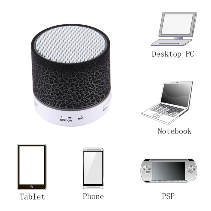 Mini altavoz estéreo Bluetooth portátil A9 con luz LED, micrófono incorporado, compatible con llamadas manos libres y tarjeta TF