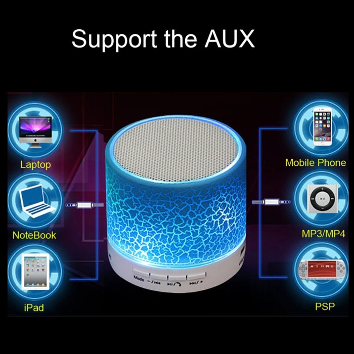 Mini altavoz estéreo Bluetooth portátil A9 con luz LED, micrófono incorporado, compatible con llamadas manos libres y tarjeta TF