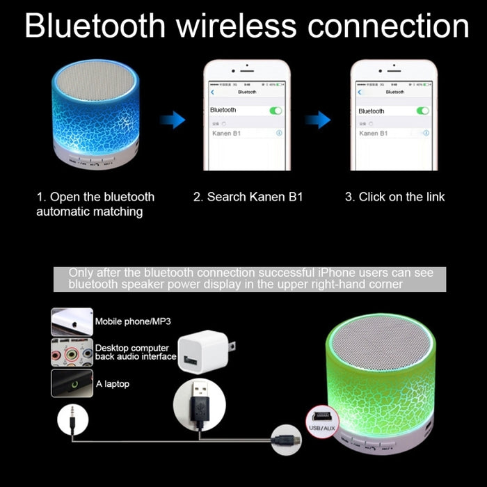 Mini altavoz estéreo Bluetooth portátil A9 con luz LED, micrófono incorporado, compatible con llamadas manos libres y tarjeta TF