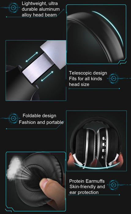 Zealot B19 Auriculares de música estéreo Bluetooth con diadema plegable y pantalla para iPhone, Galaxy, Huawei, Xiaomi, LG, HTC y otros teléfonos inteligentes