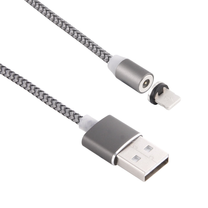 Cable de carga magnético estilo tejido de 8 pines a USB 2.0 con rotación de 360 grados y indicador LED, longitud del cable: 1 m