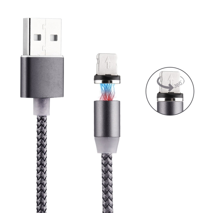 Cable de carga magnético estilo tejido de 8 pines a USB 2.0 con rotación de 360 grados y indicador LED, longitud del cable: 1 m