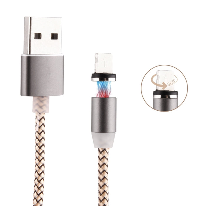 Cable de carga magnético estilo tejido de 8 pines a USB 2.0 con rotación de 360 grados y indicador LED, longitud del cable: 1 m