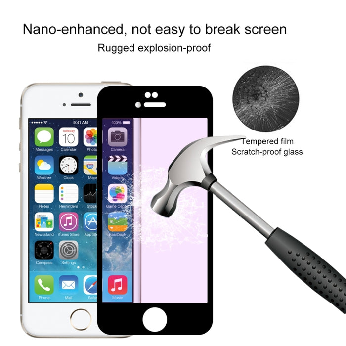 Película de vidrio templado de rayos púrpuras de pantalla completa antirrayas 9H 10D para iPhone 6 y 6S