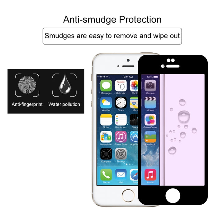 Película de vidrio templado de rayos púrpuras de pantalla completa antirrayas 9H 10D para iPhone 6 y 6S