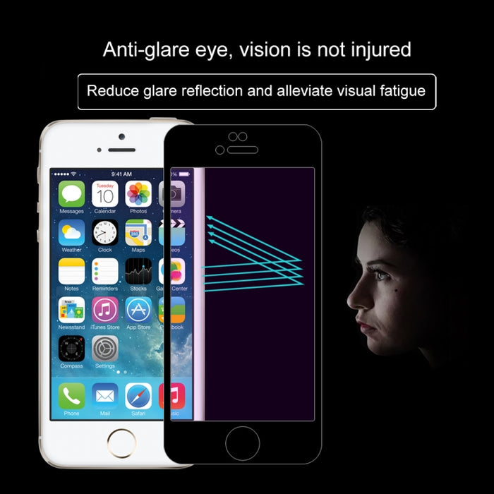 Película de vidrio templado de rayos púrpuras de pantalla completa antirrayas 9H 10D para iPhone 6 y 6S