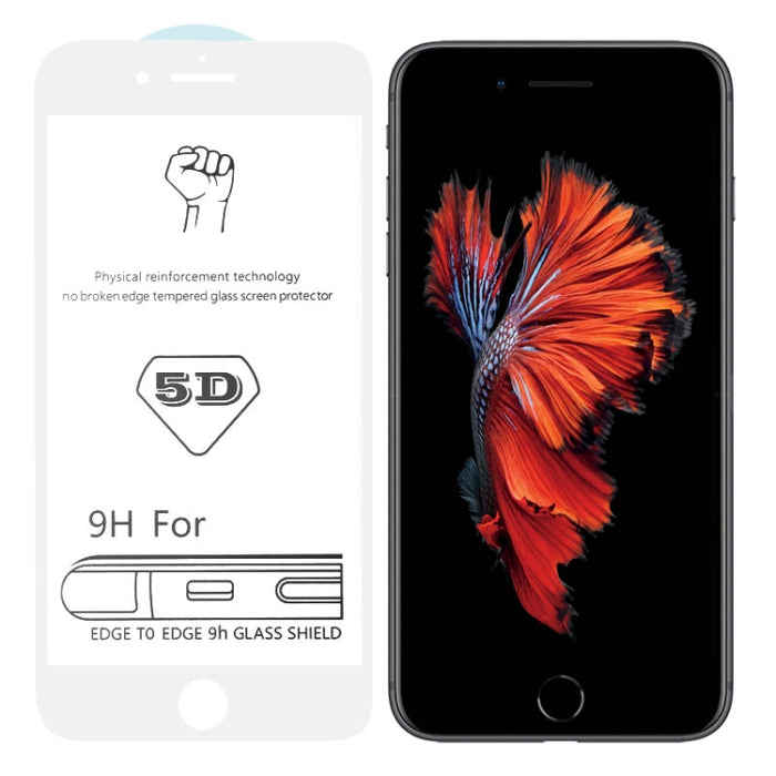 Película de vidrio templado de pantalla completa con pegamento completo blanco 9H 5D para iPhone 6 / 6s