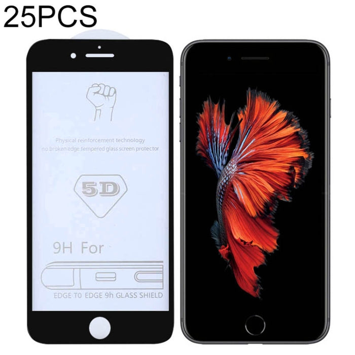 25 PCS 9H 5D Película de vidrio templado de pantalla completa con pegamento completo para iPhone 6 / 6s