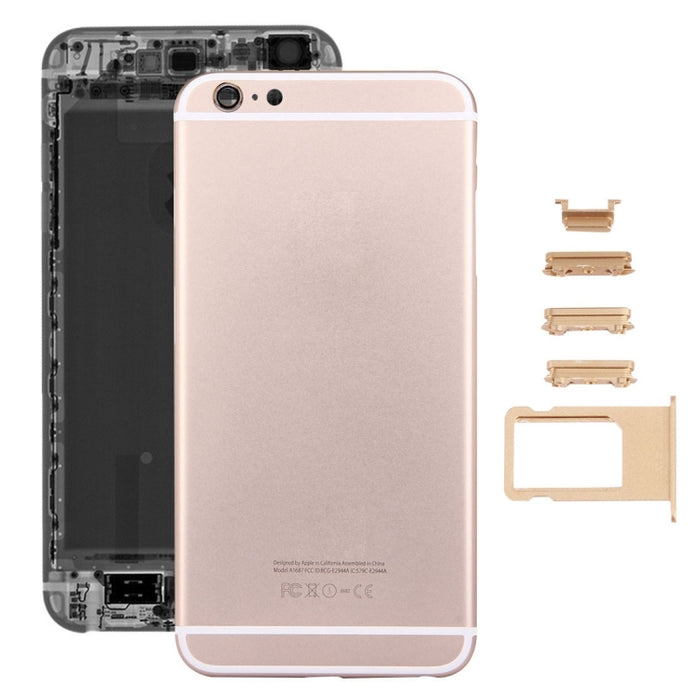 5 en 1 para iPhone 6s Plus (cubierta trasera + bandeja para tarjetas + tecla de control de volumen + botón de encendido + tecla vibradora con interruptor de silencio) Cubierta de carcasa de ensamblaje completo (dorado + negro), For 6s Plus             ...