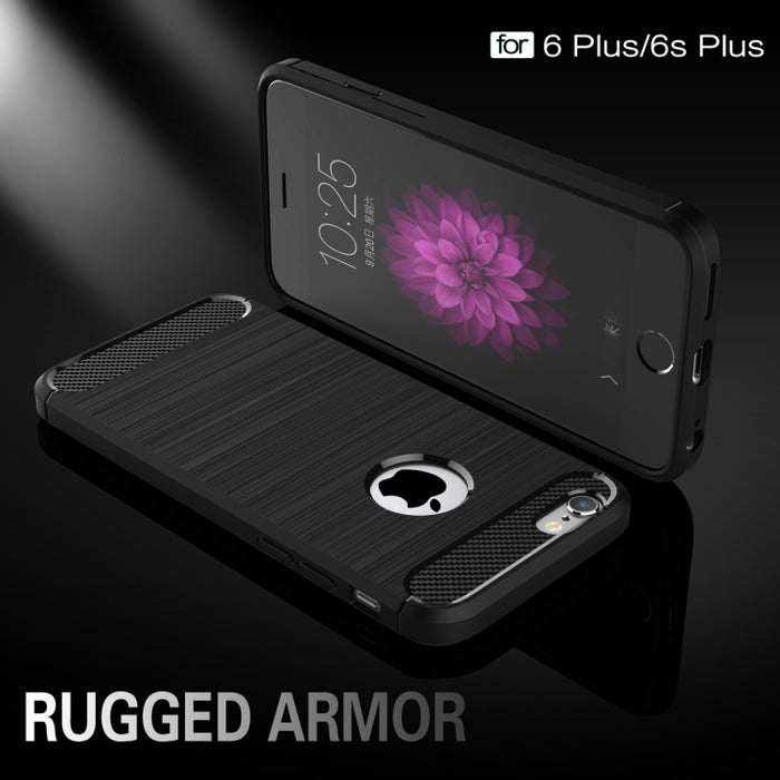 Para iPhone 6 Plus y 6s Plus Funda protectora de armadura resistente de TPU de fibra de textura cepillada
