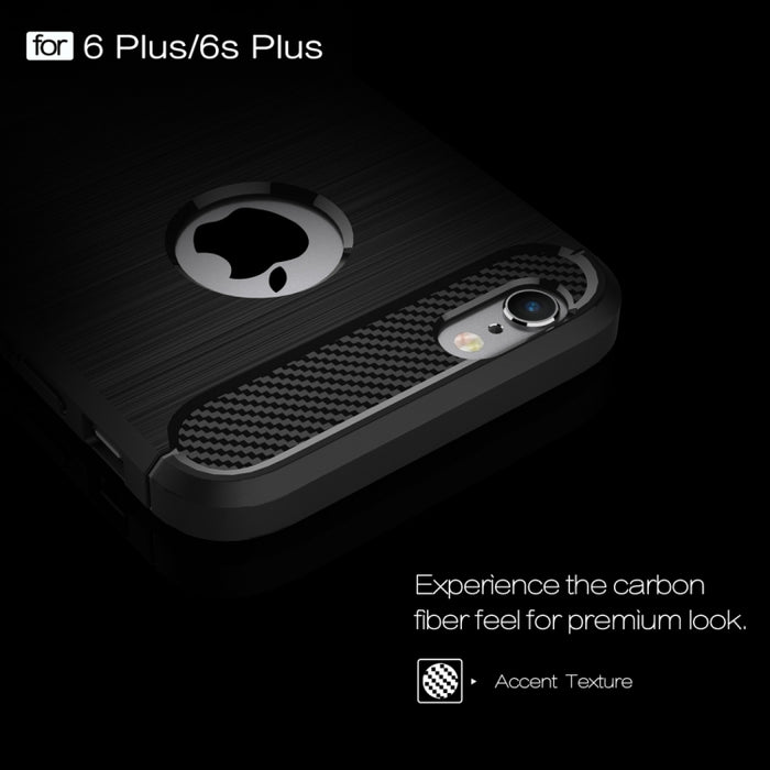 Para iPhone 6 Plus y 6s Plus Funda protectora de armadura resistente de TPU de fibra de textura cepillada