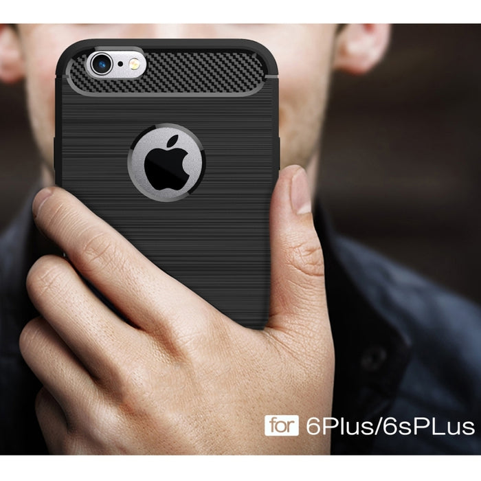 Para iPhone 6 Plus y 6s Plus Funda protectora de armadura resistente de TPU de fibra de textura cepillada
