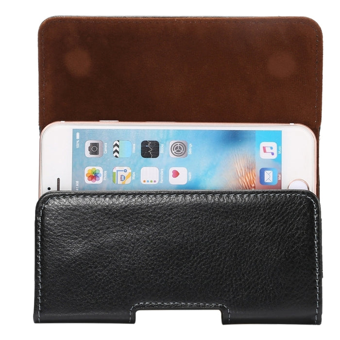 Funda de cuero genuino con textura de litchi de 5,7 pulgadas con tapa vertical en sentido contrario y riñonera con férula trasera giratoria para iPhone 7 y 6s Plus y 6 Plus, Galaxy Note 8 y Galaxy S6 Edge+ y A9 y A8, Huawei Mate 8 y Mate7, etc.