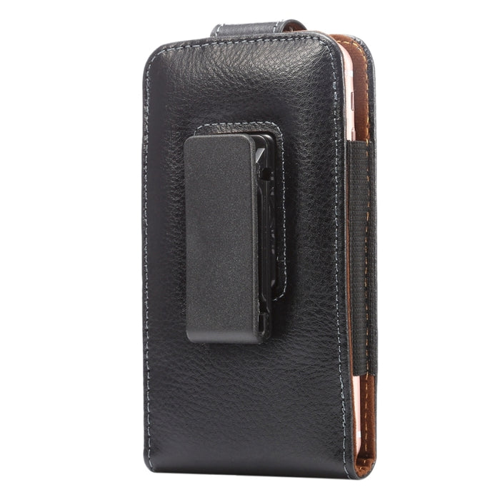 Estuche / riñonera de cuero genuino vertical con tapa vertical con textura de litchi de 5,7 pulgadas con férula trasera giratoria para iPhone 7 y 6s Plus y 6 Plus, Galaxy Note 5 y Note 4 y S6 Edge+ y A9 y A8, etc.