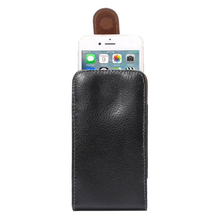 Estuche / riñonera de cuero genuino vertical con tapa vertical con textura de litchi de 5,7 pulgadas con férula trasera giratoria para iPhone 7 y 6s Plus y 6 Plus, Galaxy Note 5 y Note 4 y S6 Edge+ y A9 y A8, etc.