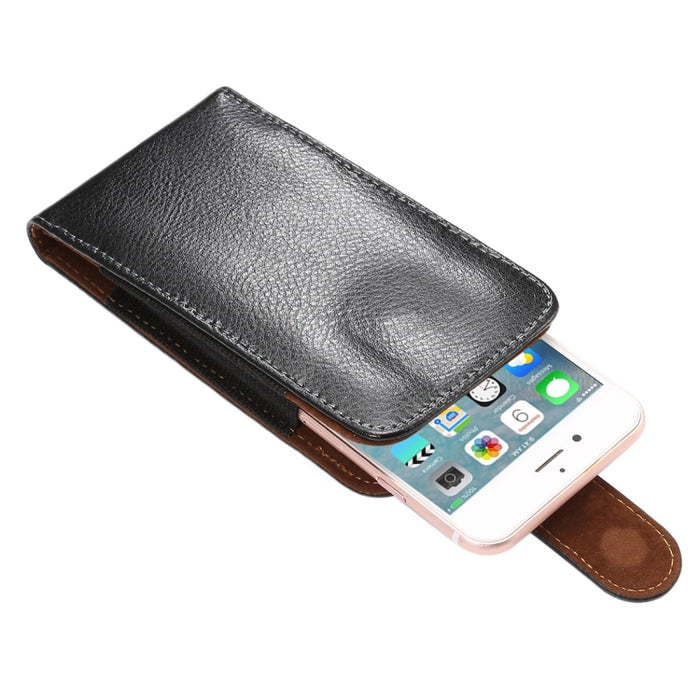 Estuche / riñonera de cuero genuino vertical con tapa vertical con textura de litchi de 5,7 pulgadas con férula trasera giratoria para iPhone 7 y 6s Plus y 6 Plus, Galaxy Note 5 y Note 4 y S6 Edge+ y A9 y A8, etc.