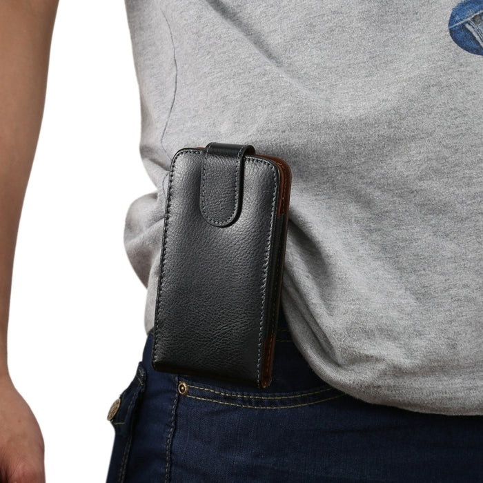 Estuche / riñonera de cuero genuino vertical con tapa vertical con textura de litchi de 5,7 pulgadas con férula trasera giratoria para iPhone 7 y 6s Plus y 6 Plus, Galaxy Note 5 y Note 4 y S6 Edge+ y A9 y A8, etc.