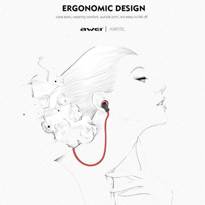 Auricular Bluetooth inalámbrico deportivo AWEI A960BL con control de cable, compatible con llamadas manos libres