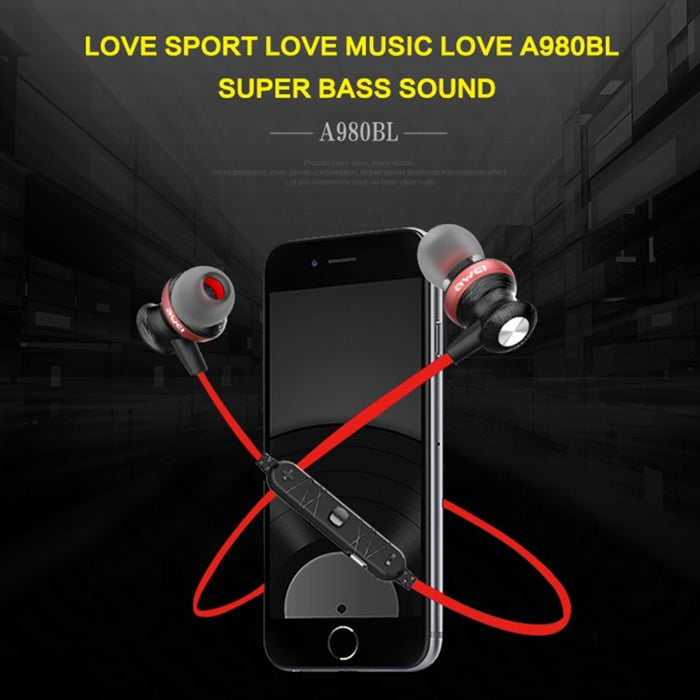 Auricular Bluetooth magnético deportivo inalámbrico AWEI A980BL con control de cable, compatible con llamada manos libres