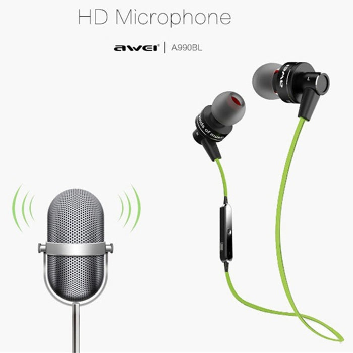 AWEI A990BL Auricular estéreo Bluetooth inalámbrico deportivo con control de cable + micrófono, compatible con llamadas manos libres