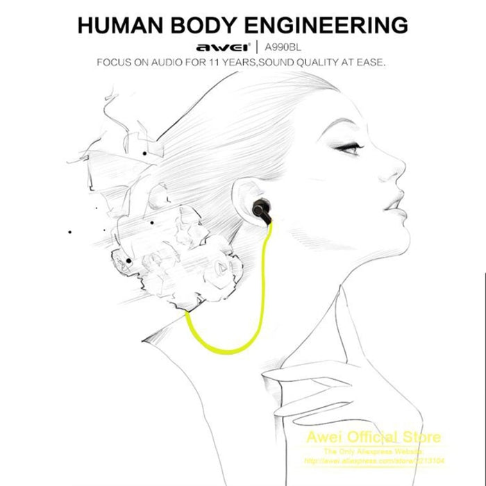 AWEI A990BL Auricular estéreo Bluetooth inalámbrico deportivo con control de cable + micrófono, compatible con llamadas manos libres