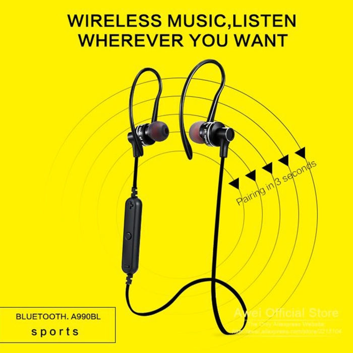 AWEI A990BL Auricular estéreo Bluetooth inalámbrico deportivo con control de cable + micrófono, compatible con llamadas manos libres