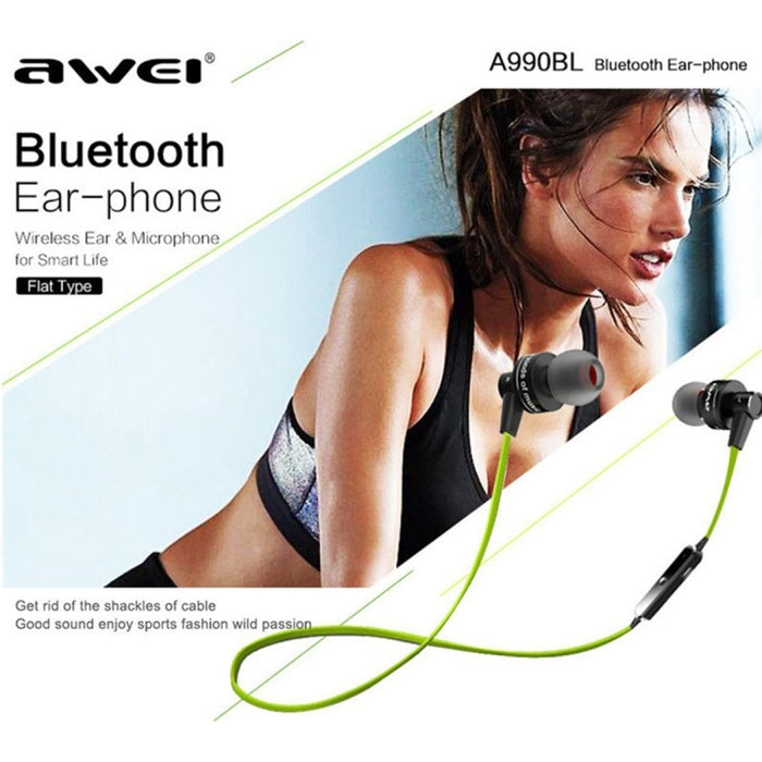 AWEI A990BL Auricular estéreo Bluetooth inalámbrico deportivo con control de cable + micrófono, compatible con llamadas manos libres