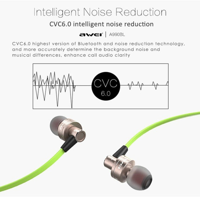 AWEI A990BL Auricular estéreo Bluetooth inalámbrico deportivo con control de cable + micrófono, compatible con llamadas manos libres